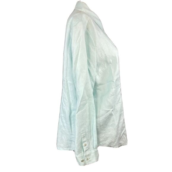 Pure Collection Shirt Womens Sz 12 Aqua Blue Green Linen Long‎ Sleeve Button Up - Picture 2 of 8